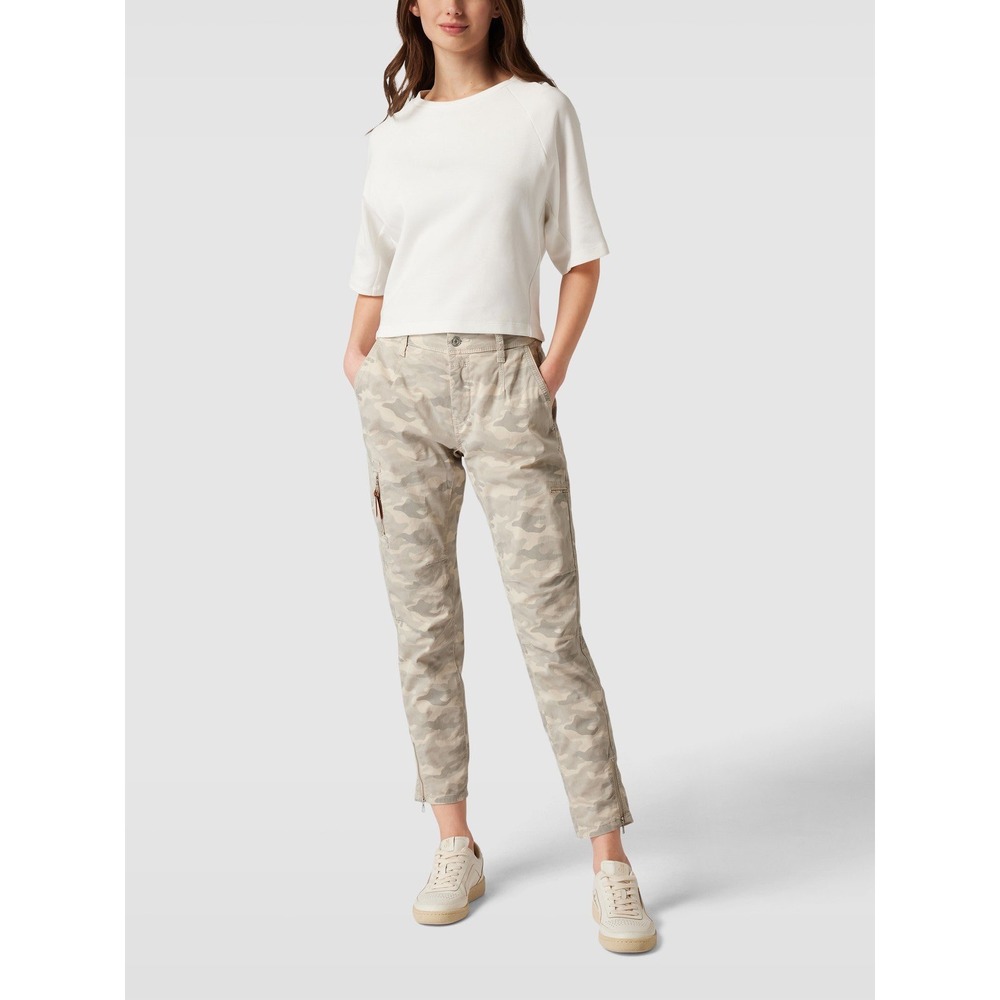 MAC Rich Cargo Cotton Camouflage Pants Grey Cream Ankle Zip Slim Womens 26